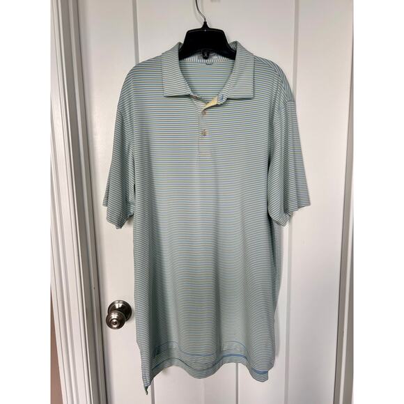 Peter Millar Summer Comfort Striped Short Sleeve Polo Shirt Golf Blue Yellow XL - Picture 1 of 10